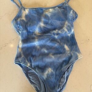 aerie Light Blue Ribbed One-Piece Swimsuit